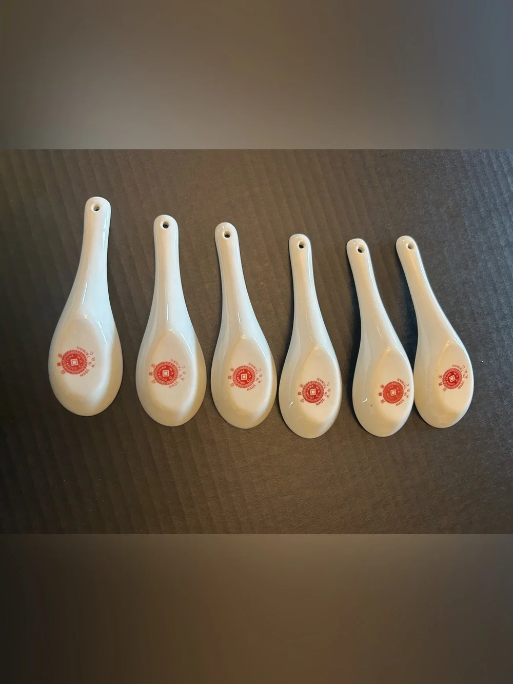 Vintage Chinese Glass Soup Spoons Painted BLUE DRAGON DESIGN Taiwan LOT OF 6 ROC
